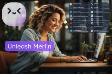 woman at laptop using merlin ai chatbot to automate tasks