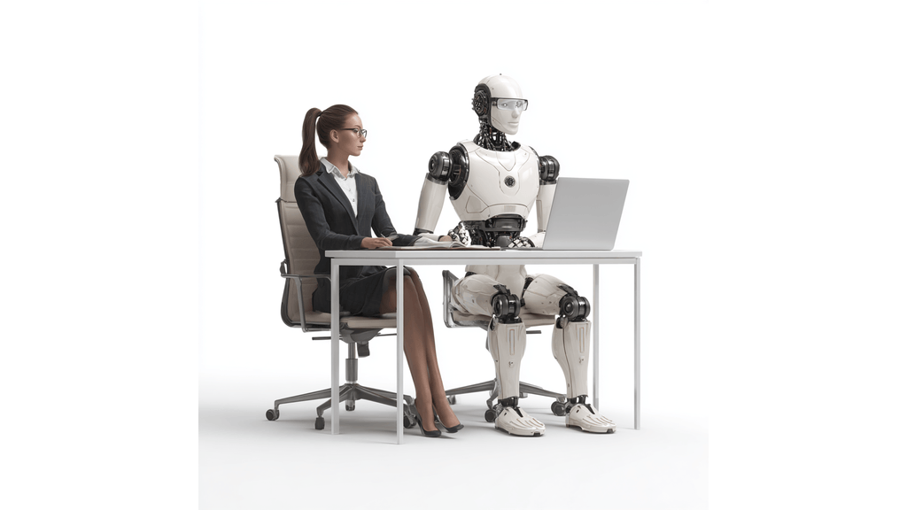 A robot and a working working in an office 