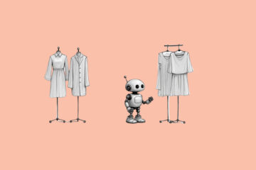 An robot in a clothing store signifying AI in fashion