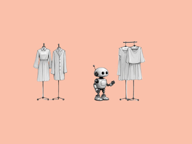 An robot in a clothing store signifying AI in fashion