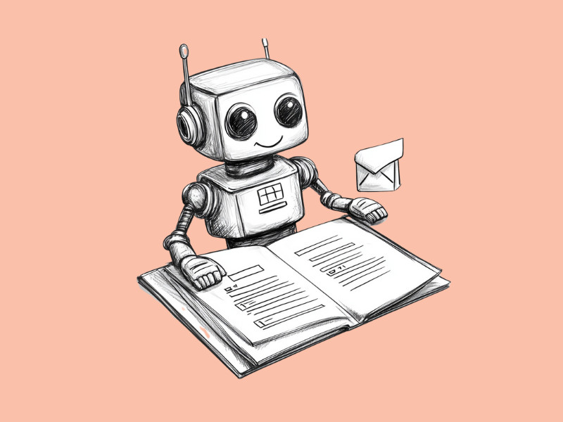 A robot reading through a PDF file to symbolize a ChatPDF review