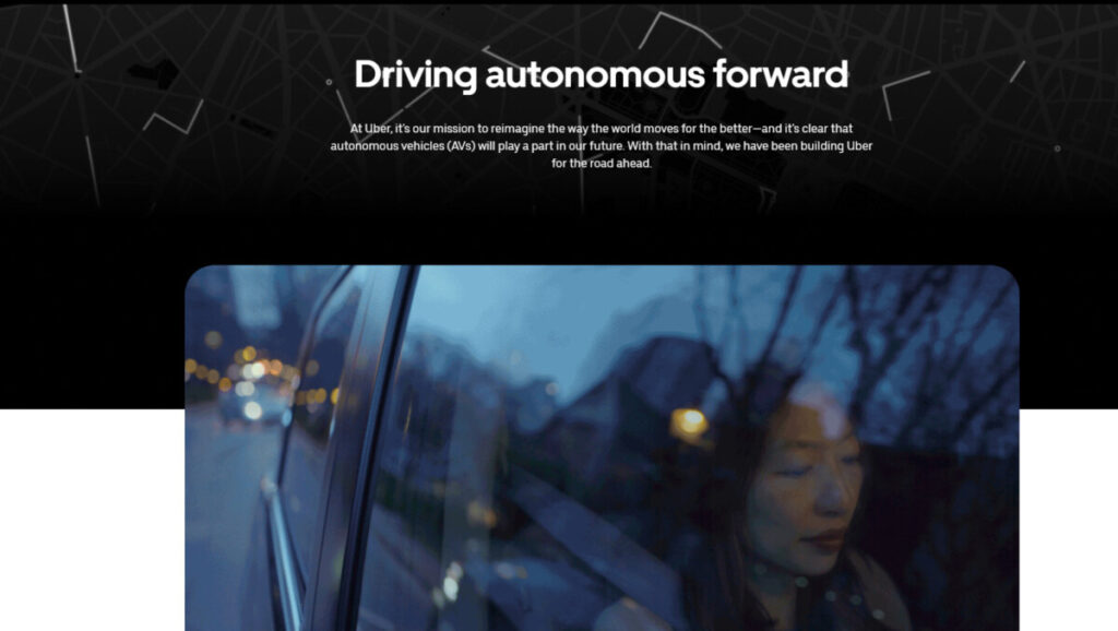 A screenshot of Uber self driving car company's website