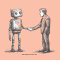 A business man and a robot shaking hands (Overchat.ai: The Ultimate AI Companion for Modern Professionals)