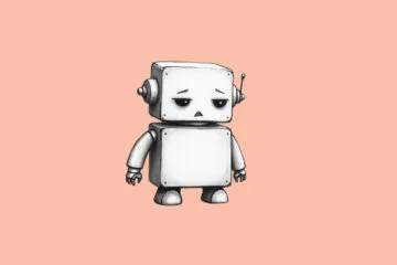 A sad and tired robot (ChatGPT Experiences Downtime, Again)