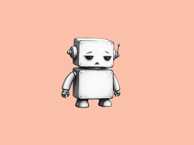 A sad and tired robot (ChatGPT Experiences Downtime, Again)