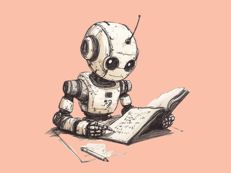 A picture of a robot studying to depict the topic 'Education Meets AI'