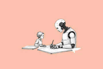 A robot assisting a human writer to depict how AI Can Be Utilized By Writers