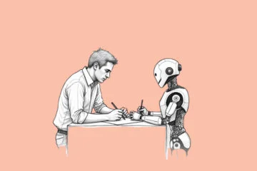 A robot assiting a writer to illustrate the topic 'Sudowrite Review: A Writer’s Best Friend?'