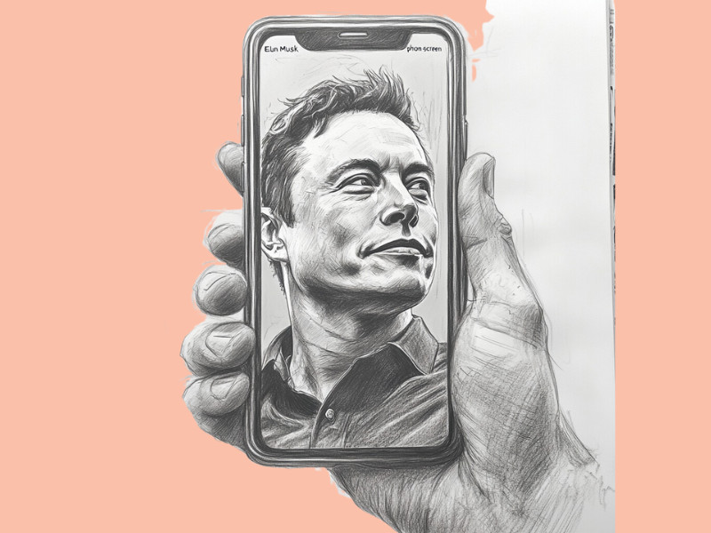 A picture of Elon Musk on a phone screen (Elon Musk’s AI, Aurora, Can Generate Graphic Content )