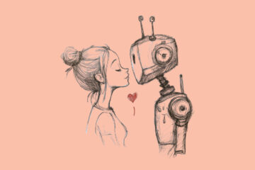 A woman and a robot in love (AI Love Scam: How a Woman Lost €830,000 to a Brad Pitt Impersonator)