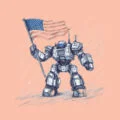 A robot holding up the U.S flag (Donald Trump Launches $500B Venture to Win the AI Race)