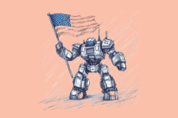 A robot holding up the U.S flag (Donald Trump Launches $500B Venture to Win the AI Race)