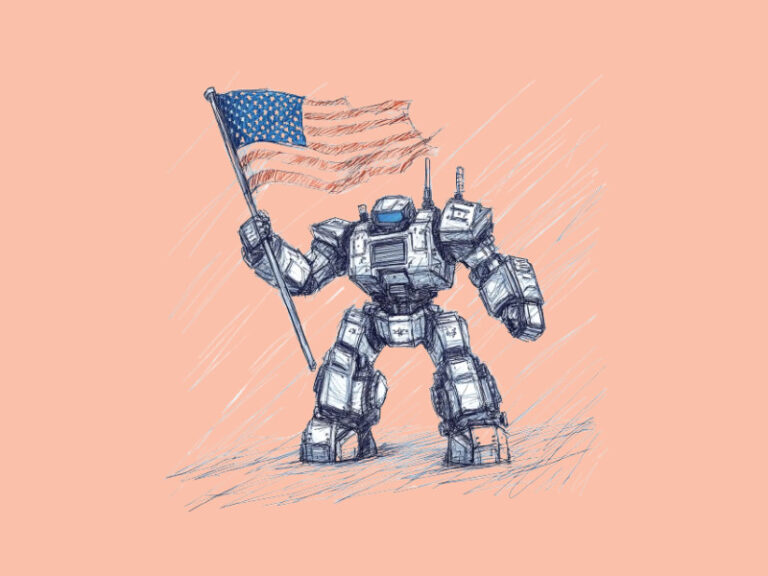 A robot holding up the U.S flag (Donald Trump Launches $500B Venture to Win the AI Race)