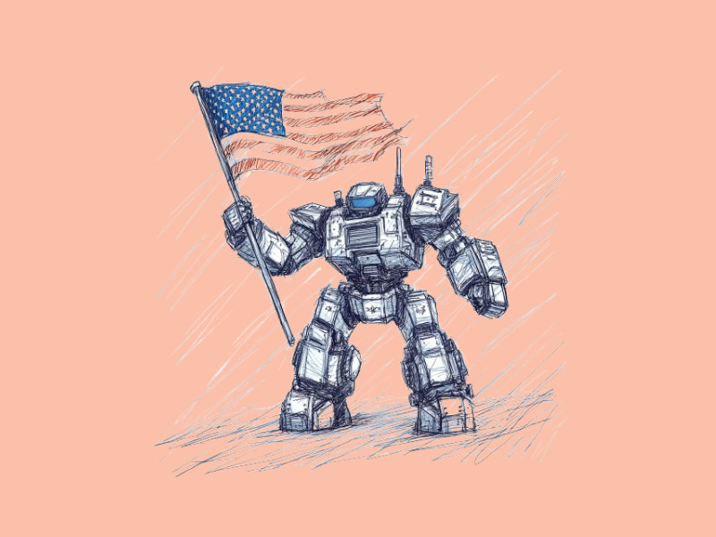 A robot holding up the U.S flag (Donald Trump Launches $500B Venture to Win the AI Race)