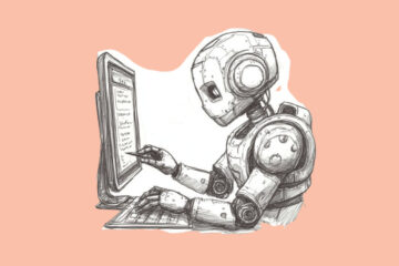 A robot writing on a computer screen (A Jasper AI Review: Is This a Cheat Code for writing?)