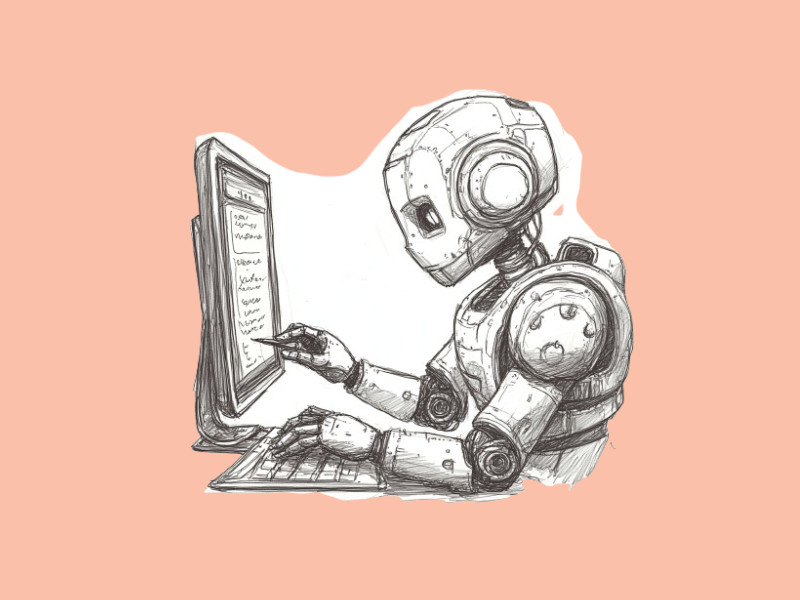 A robot writing on a computer screen (A Jasper AI Review: Is This a Cheat Code for writing?)