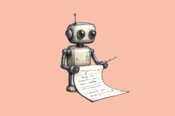 A robot writing on a long sheet of paper (Moonbeam AI Review: The Best Writing Tool There Is?)