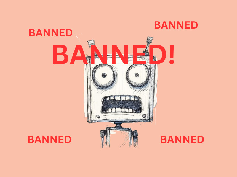 A robot with the words banned littered around the background (Why are Countries Banning DeepSeek?)