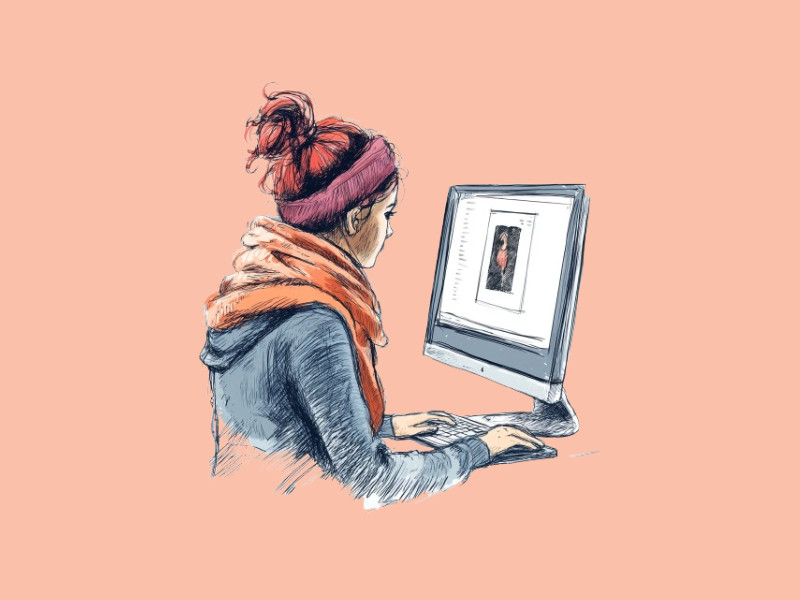 A woman editing an image on a laptop (The Best Tools for AI Photo Editing)