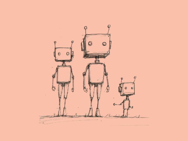 Three robots with different sizes (AGI vs ASI)