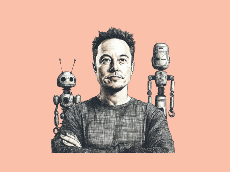 An image of Elon Musk and two robots (AI Bias: Grok 3 Briefly Censors Trump and Musk)