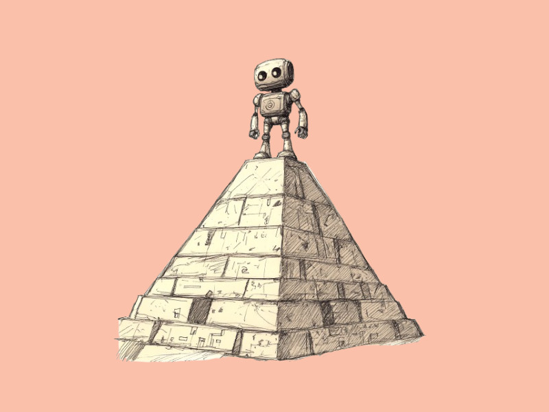 A robot atop an Egyptian pyramid (Viral AI History Videos are Labeled Inaccurate)