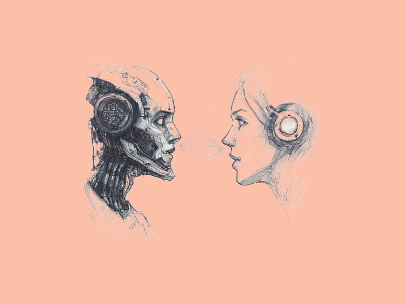 A robot and a woman speaking to each other (OpenAI Promised and Failed to Launch Its Voice Cloning Tool)