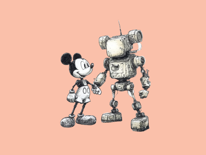 Mickey Mouse and a robot (Nvidia, Google DeepMind, and Disney Team Up to Bring Robots to Life)