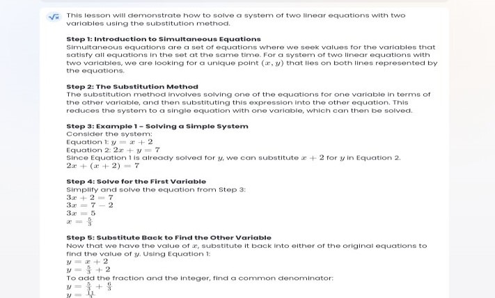 MathGPT creating a lesson on simultaneous equation