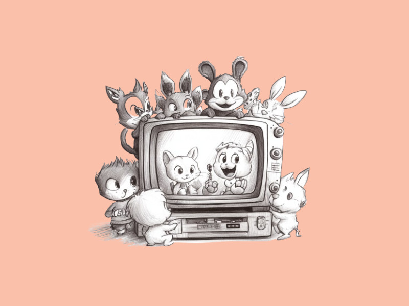 A TV with animal cartoon characters (AI dark cartoons)