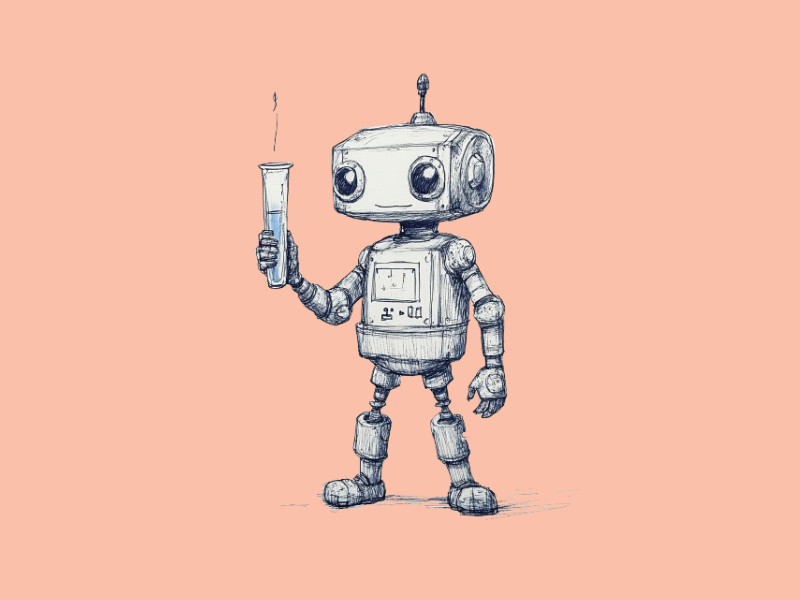 A robot holding up a test tube (NewLimit)