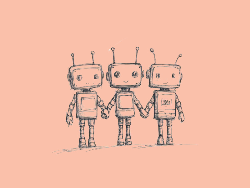 Three robots holding hands (Microsoft Embraces Google’s Agent2Agent Protocol)