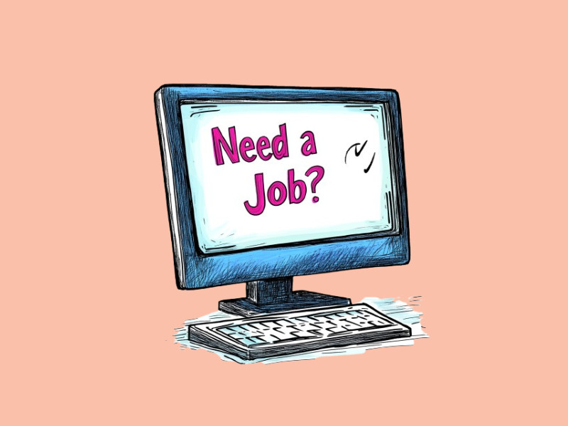 A computer scree with the words "Need a job?" (LinkedIn)