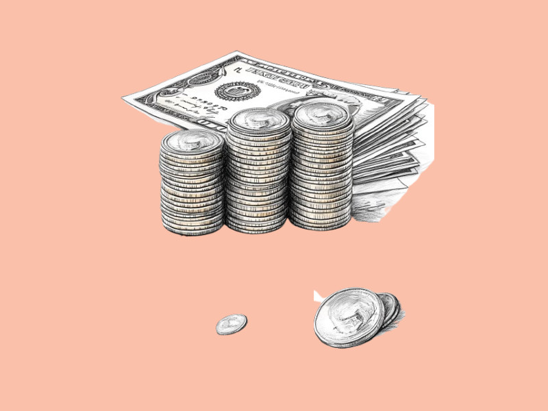 A stack of coins and dollar bills (Klarna)