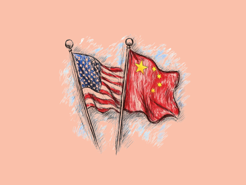 The flags of the U.S. and China