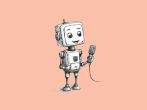 A robot singing into a microphone (Anthropic updates Claude with voice feature)