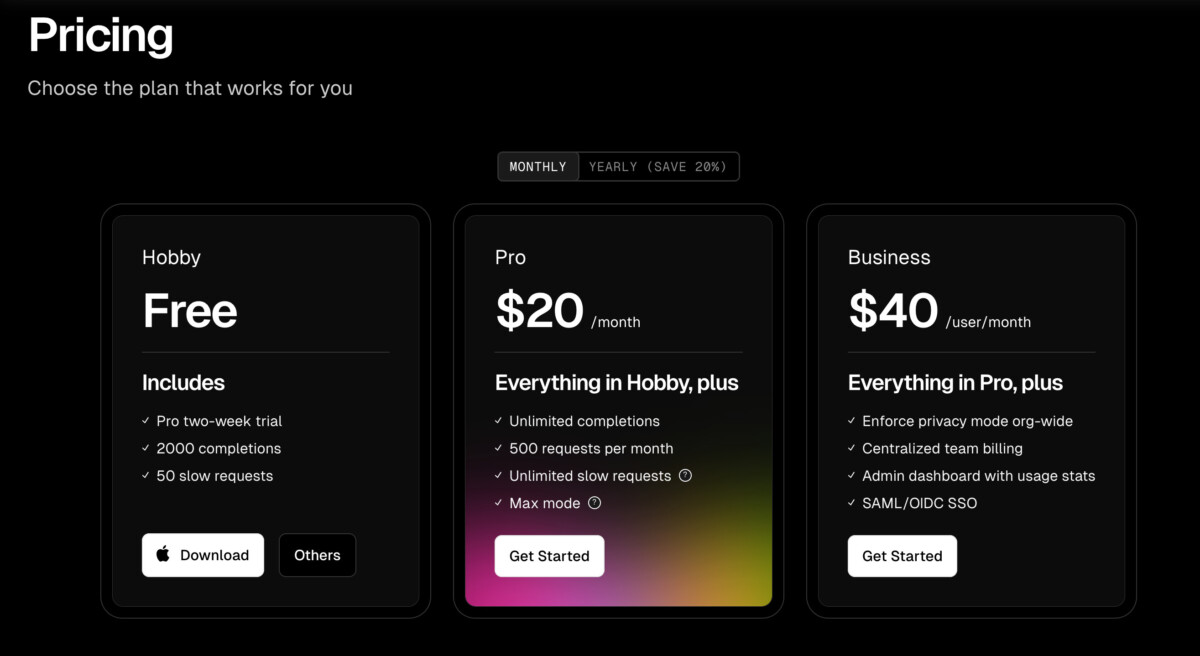 cursor AI pricing
