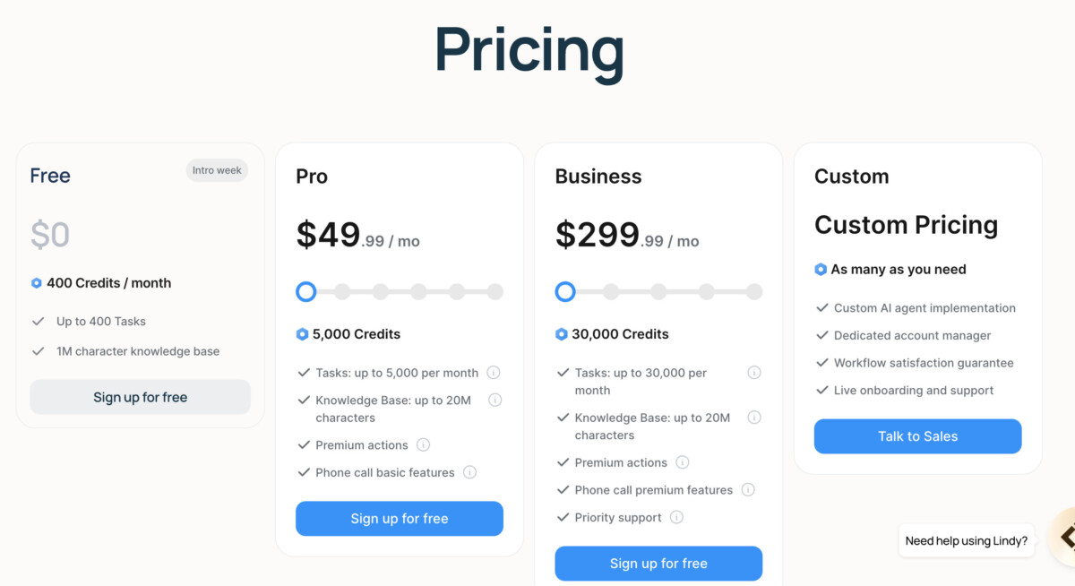 Lindy AI pricing