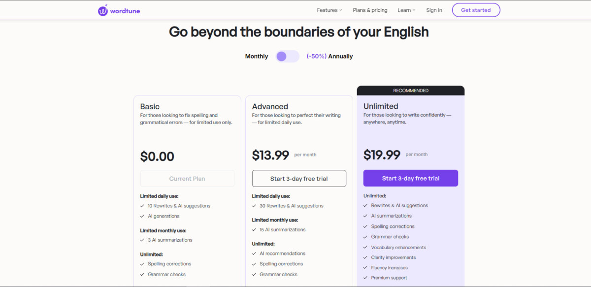Wordtune pricing