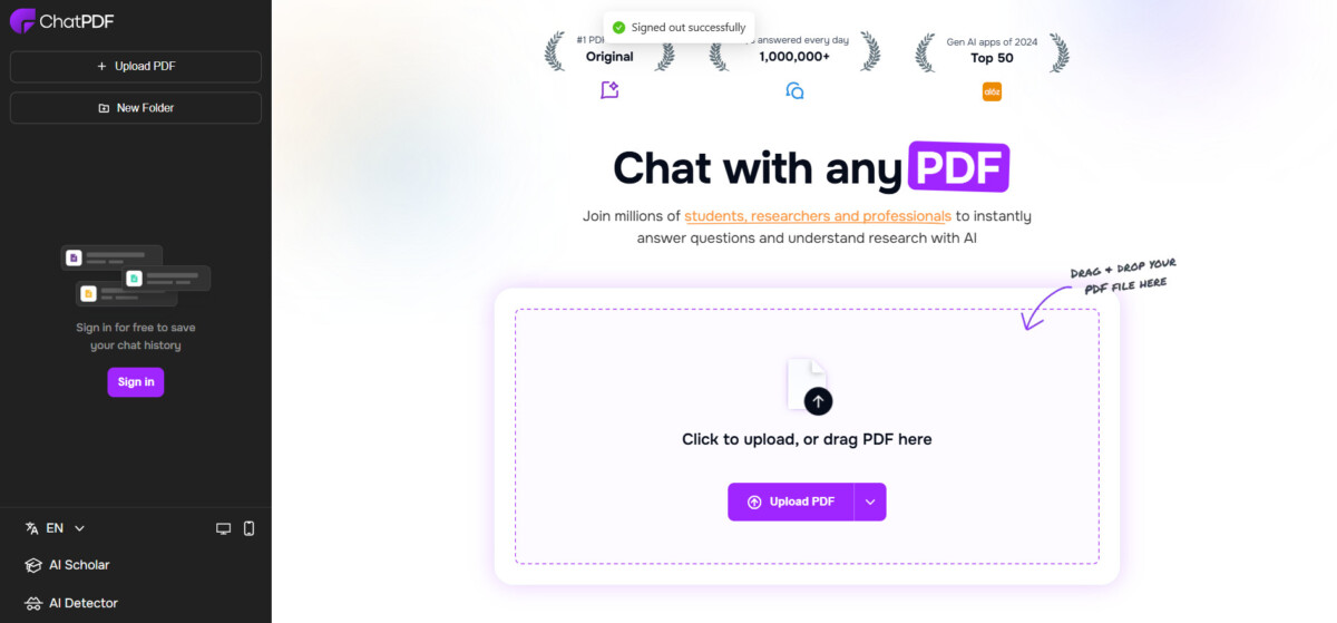 ChatPDF homepage