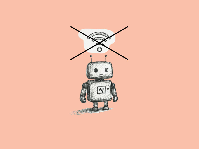 A struck-out WiFi symbol (Apple allows developers offline access to models)