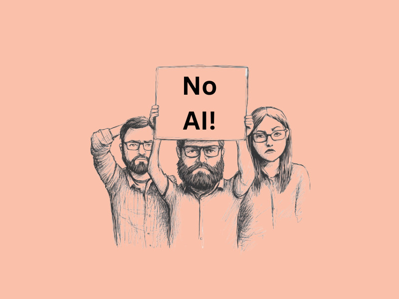 An AI depiction of Wikipedia editors protesting