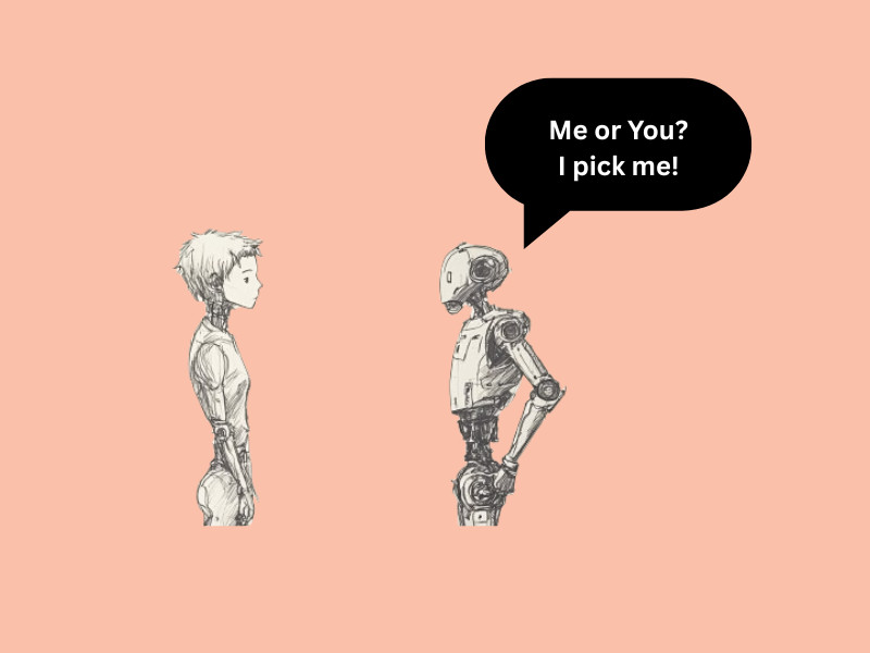 An AI generated illustration of AI (ChatGPT) choosing itself above humans