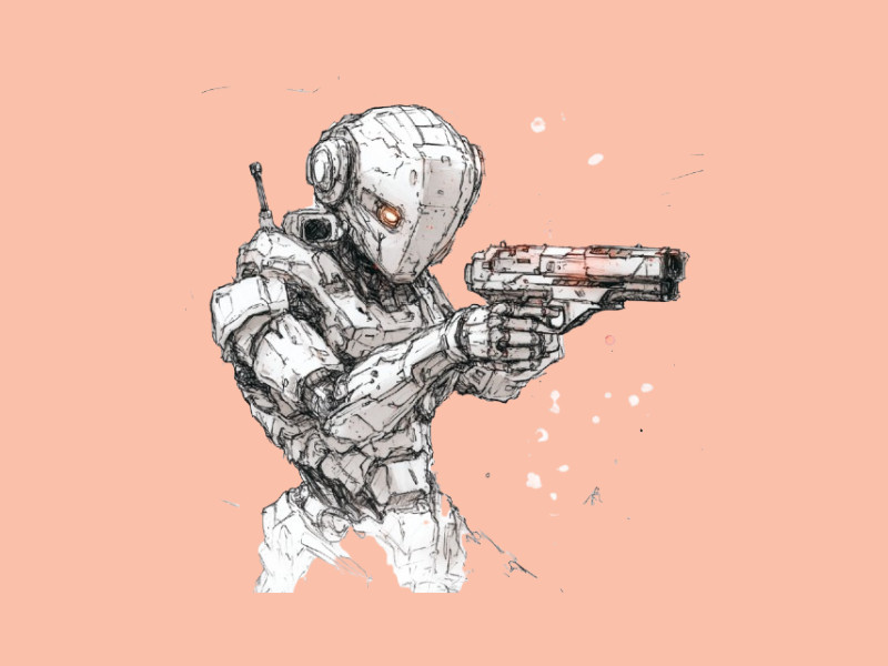 An AI-generated image of an OpenAI robot holding a gun