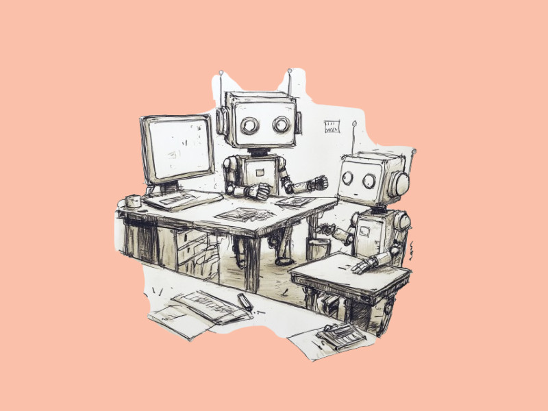 Robots working in an office (Amazon says it plans to cut Jobs)