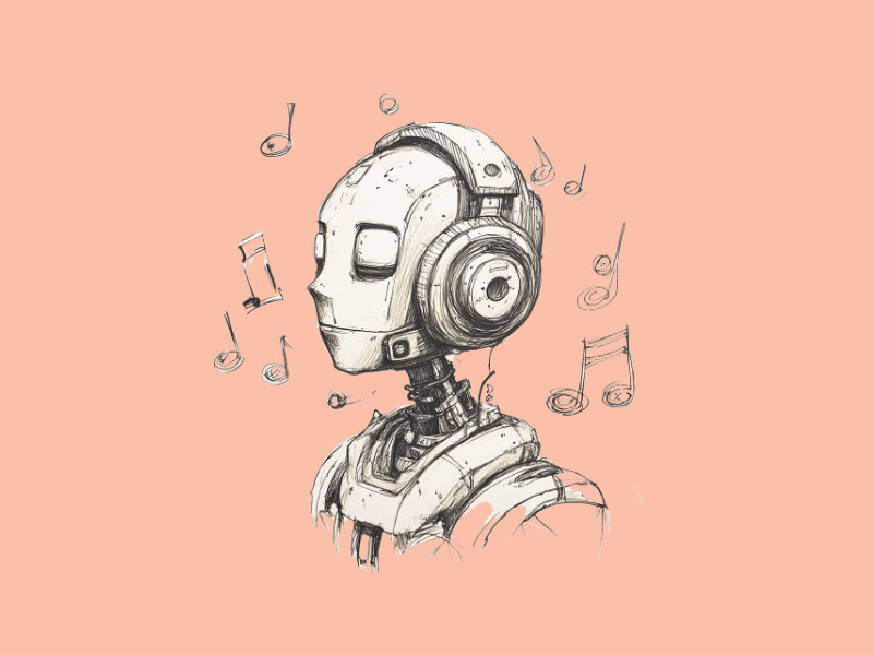 A robot listening to a song with a headpiece (Deezer)
