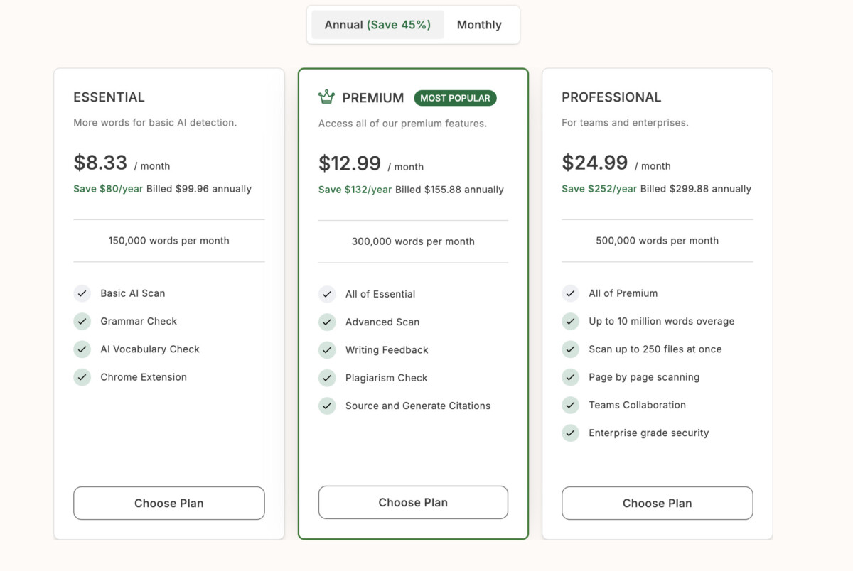 GPTZero pricing