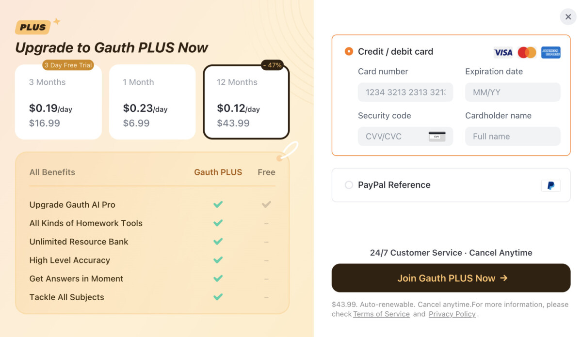 Gauthmath AI pricing