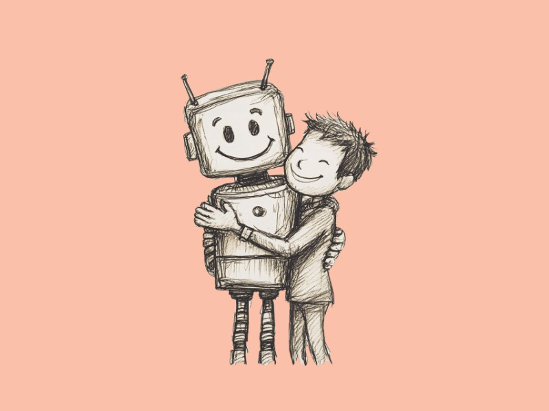 A boy hugging a robot (Xbox)
