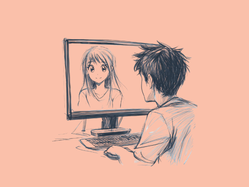 A man flirting with an anime AI character